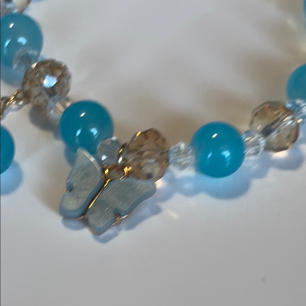 Elegant Blue and Bling Glass Beaded Butterfly Charm Bracelet